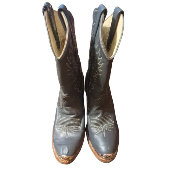 Vintage Acme Cowboy Boot Stacked Heel Women size 5.5 Medium Gray - Picture 4 of 11